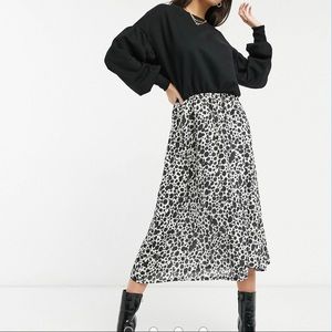 River Island dress- leopard skirt with sweatshirt top